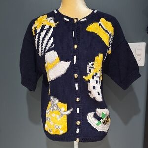 Vintage The Eagle's Eye Chic Cardigan with Hat & Present Motif Sz M